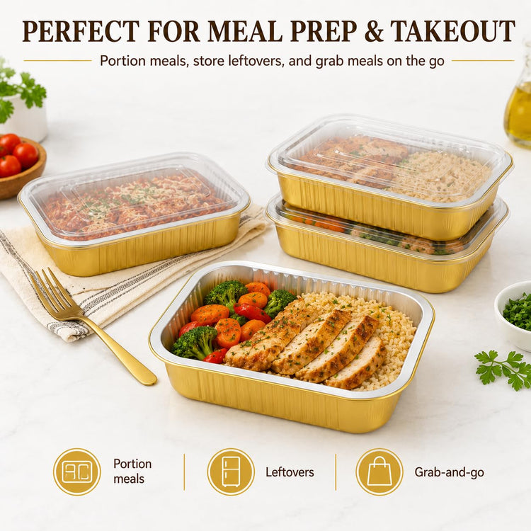 40 Pack 8.7"×6" Aluminum Pans with Lids Heavy Duty (40 Count)