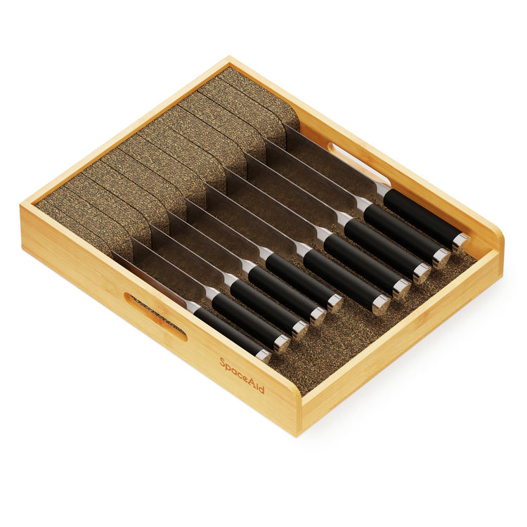 Large Knife Drawer Organizer Bamboo Insert Dock