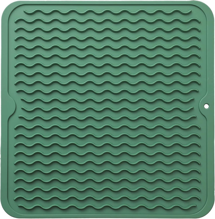 Silicone Dish Drying Mat for Multiple Usage,Easy clean,Eco-friendly,Heat-resistant Silicone Mat for Kitchen Counter or Sink,Refrigerator or Drawer liner Green M 12 inches x 12 inches