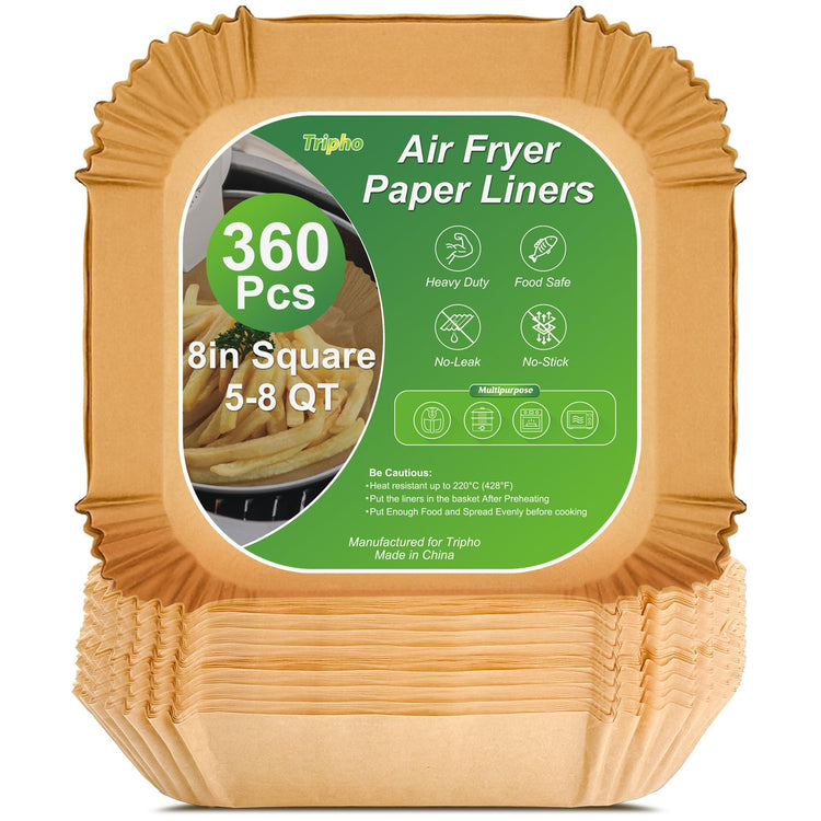 360 Pcs 8” Square Air Fryer Paper Liners Disposable Unbleached Heavy Duty (360 Count)