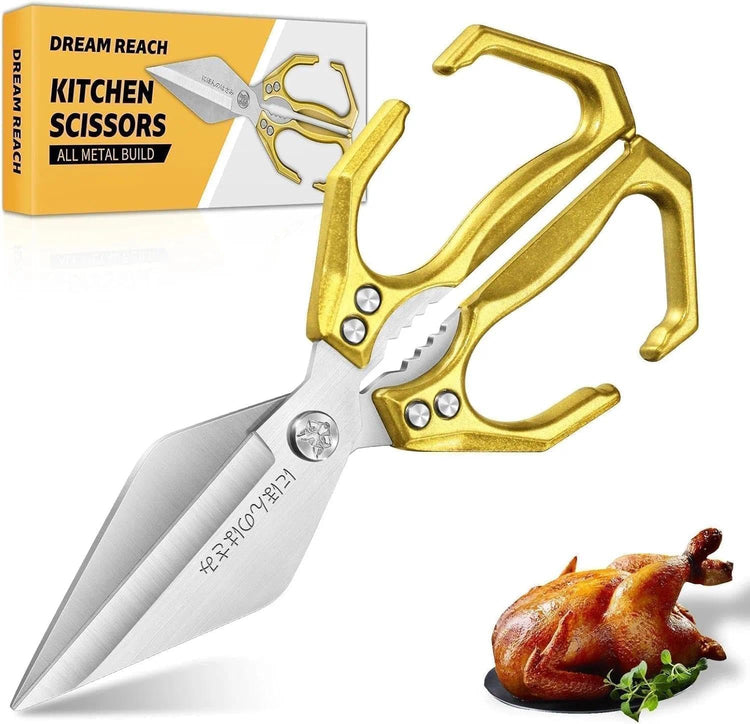 Heavy Duty Poultry Shears for Food with Golden Ergonomic Handle