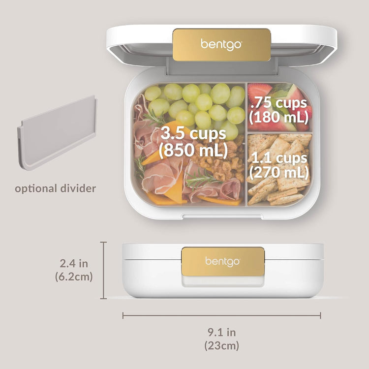 Bentgo Modern - Adult & Teen Bento Lunch Box; 3-4 Compartments, Leak-Resistant, 5.5 Cup Capacity/44 fl oz, Improved Locking Clips, Reusable, BPA-Free, Dishwasher/Microwave Safe Tray (White)