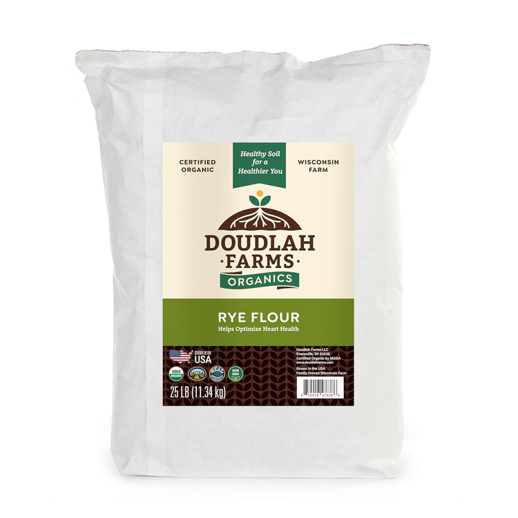 Organic Rye Flour 25 lb Bulk - Non-GMO, USDA Organic, Low Gluten, Vegan, For Baking, Cooking, Supports Heart Health & Digestion - USA Grown by Doudlah Farms - Nestoria