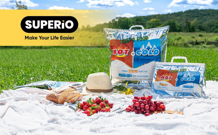 Superio Hot and Cold Insulated Bags for Food Delivery, Grocery Shopping Bags, Food Storage for Hot and Frozen Food for Travel, Disposable Cooler Bag, Reinforced Thermal Lunch Bag (5, 13.5"x17.5")