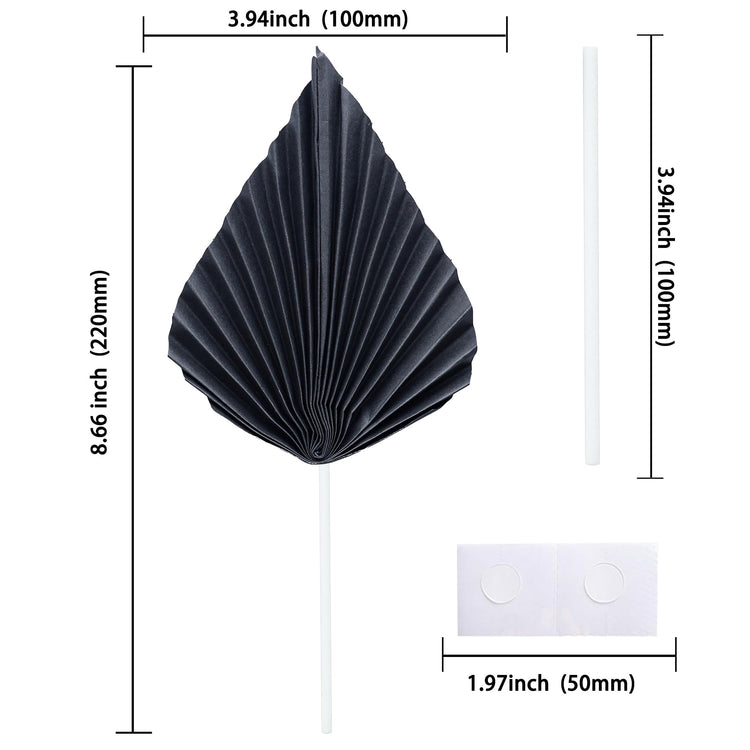 6Pcs Paper Palm Fan Cake Toppers Palm Spear Leaves Fan Cupcake Toppers Cake Insert Decorations Craft DIY Cake Bakeware Decoration for Birthday Party Wedding Party Decor Supplies Black (6 Count)