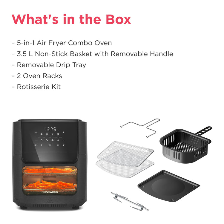 5-in-1 Air Fryer Combo Oven with Viewing Window, Large 12.6 QT Capacity, Digital Display, 5 Cooking Modes, 7 Recipe Presets, Automatic Shake Reminder, PFAS-Free Cooking Surfaces, Black