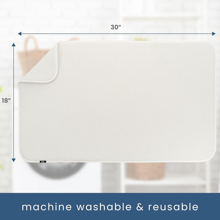 S&T INC. Dish Drying Mat Jumbo, 18” x 30”, Absorbent Microfiber Kitchen Counter Mat, Dish Drying Pad for Dishes, Utensils, Pots and Pans, Jumbo, Cream