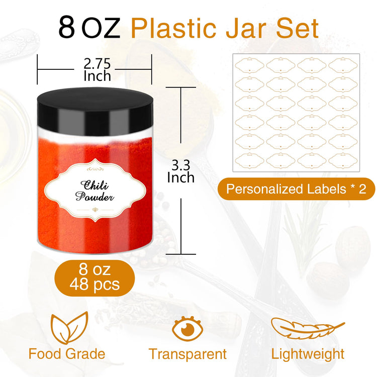 8 OZ Plastic Jars with Lids (48 Count)
