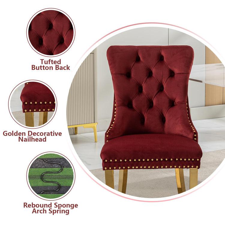 Wine Red Velvet Dining Chairs Set of 4 (4 Count)