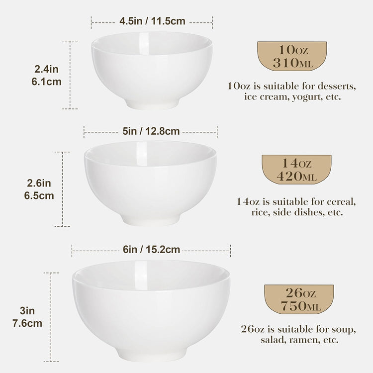 MALACASA Small White Ceramic Bowls Set of 8, 14 OZ Compact Dessert Bowls Rice Bowls Set, Ceramic Bowl for Ice Cream, Soup, Cereal, Side Dishes, Dishwasher & Microwave Safe