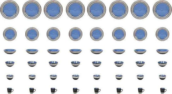 48 Piece Dinnerware Set, Ceramic Plates and Bowls Sets for 8, Microwave and Dishwasher Safe, Handcrafted Tree Bark Series Dish Set, Blue