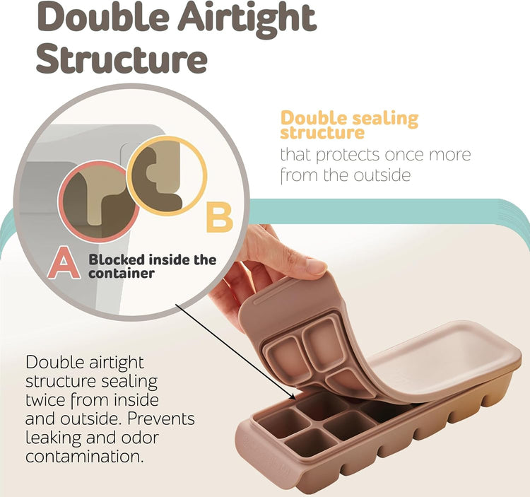 Silicone Freezer Trays with Lid,0.7oz 12 Section-Leak Proof Silicone Freezer molds for Homemade Baby Food Breastmilk, Purees, Vegetables, Fruit, Baby Food Jars Ice Tray with Lid BPA Free Brown