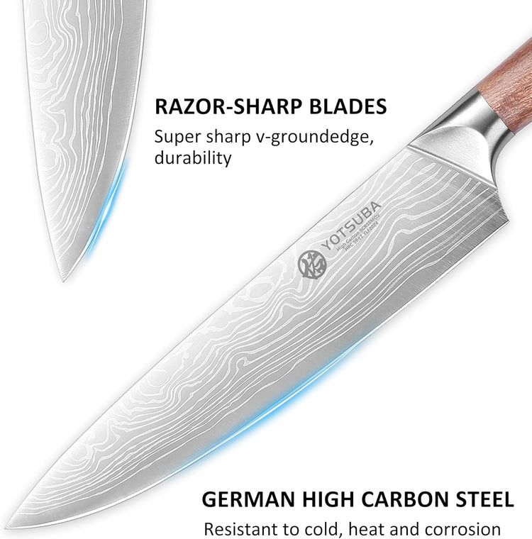 YOTSUBA Chef Knife, 9 Inch Kitchen Chef's Knife, Ultra Sharp High Carbon Steel Professional Cooking Kitchen Knife with Ergonomic Handle, Gift Box Included