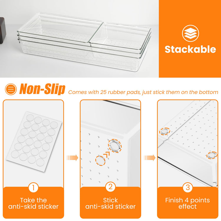 18 Pcs Large Size Clear Drawer Organizer Set (18 Count)