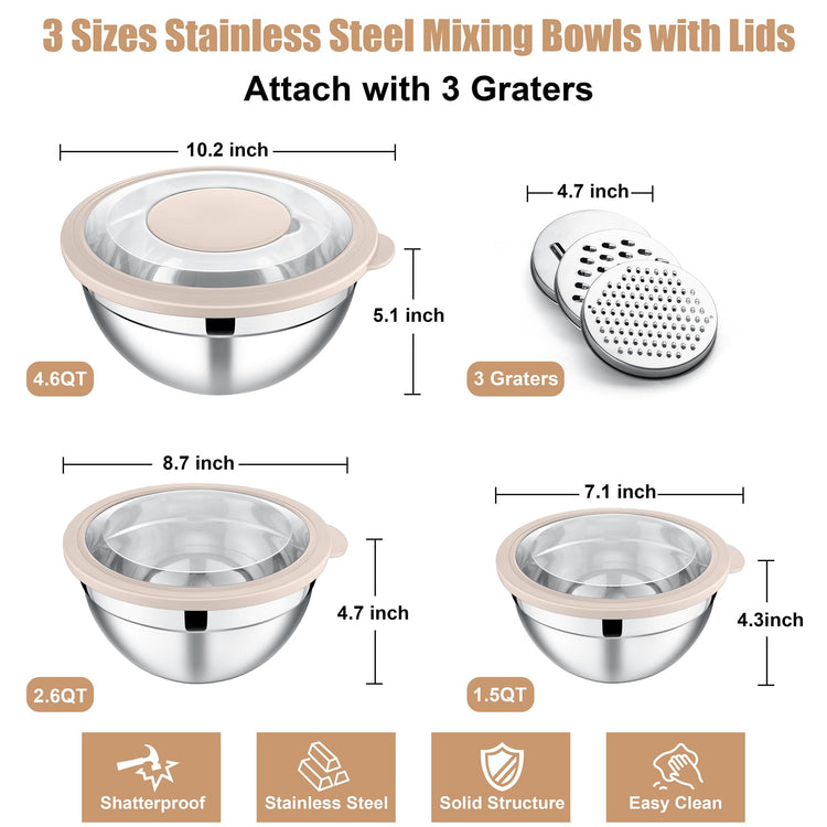Mixing Bowls with Lids and Graters (3 Count)