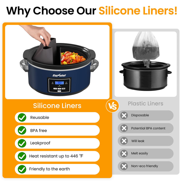 6 Quart Programmable Slow Cooker with 2 in 1 Silicone Liners