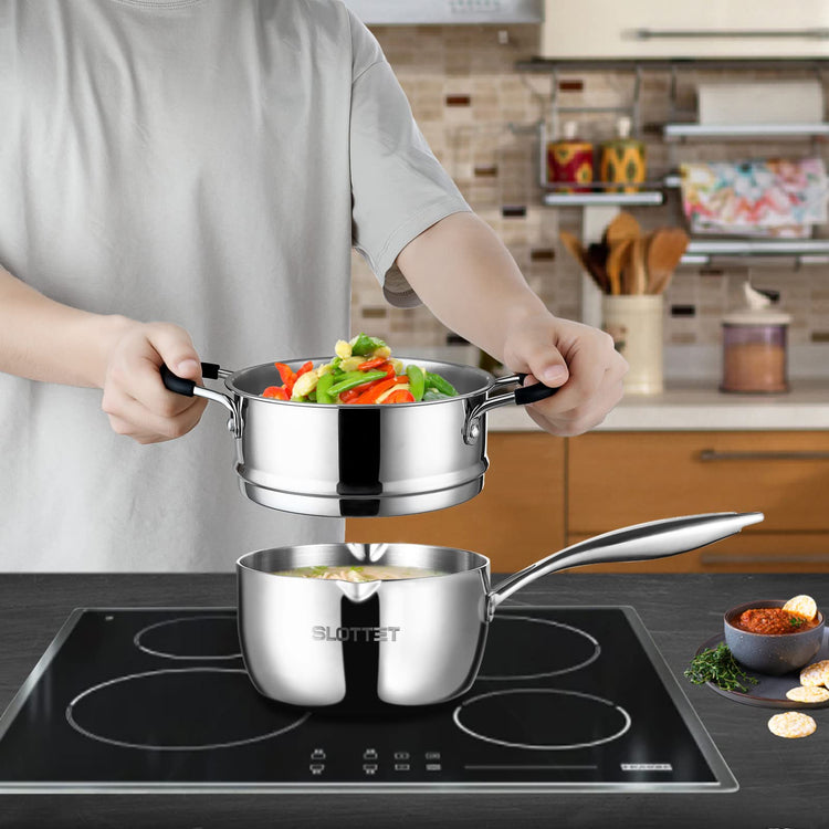 3.5 Quart Stainless Steel Saucepan with Steamer