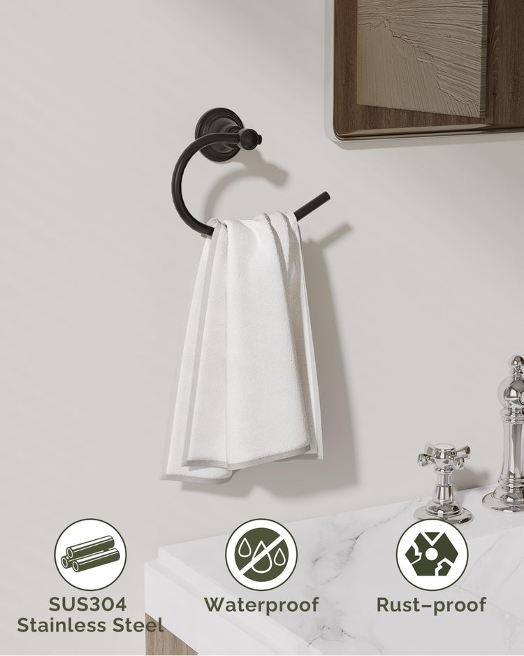 Black Towel Ring Wall Mounted for Bathroom