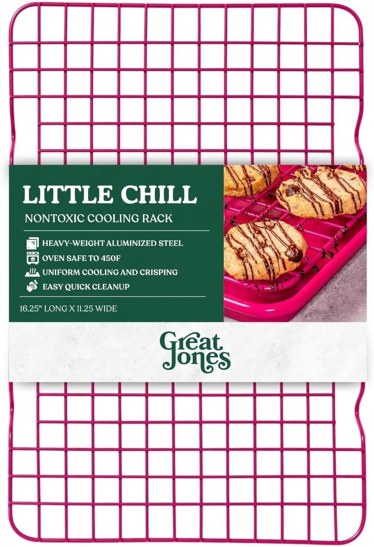 Great Jones Little Chill Wire Cooling Rack (Raspberry) | Nonstick Baking Rack, Heavy-Duty Aluminized Steel | Fits Quarter-Sheet Pans for Cooking and Baking | Oven-Safe 450°F, Dishwasher-Friendly