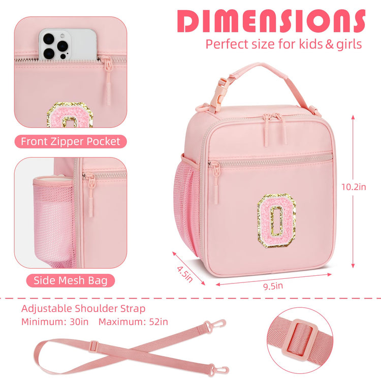 Lunch Box Kids Large Initial Insulated Lunch Bag for Girls