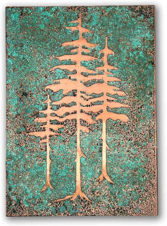 nooc art Handmade Copper Wall Art for Home, Living Room, Bedroom, Kitchen and Office Decor, Rustic Decorative Mural Art for Farmhouse Decor (Patina of Pine Tree, 9.8 x 13.8, Unframed)