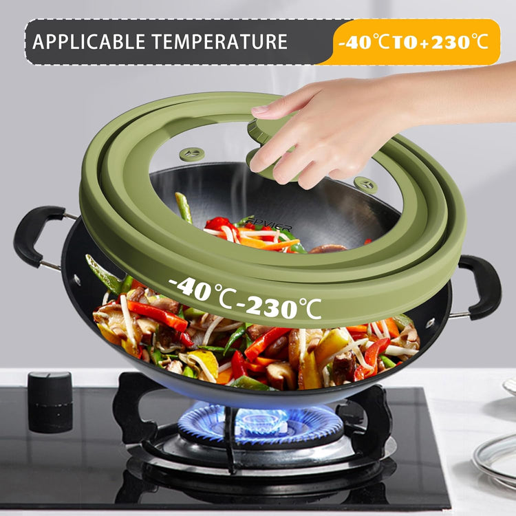 Collapsible Microwave Splatter Cover - Vented Silicone & Glass Lid with Easy-Grip Handle, Fits 6 to 10 Inch Plates & Bowls, 10.8 Inch Diameter, Prevents Splatters & Ensures Even Heating