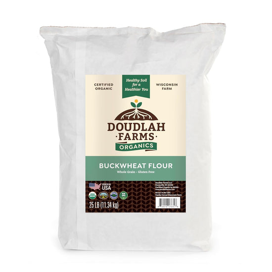 Organic Buckwheat Flour 25 lb Bulk - Non-GMO, USDA Organic, Gluten Free, Vegan - For Baking Bread, Pancakes, and More! Grown In USA, Farmed From Regenerative Soil by Doudlah Farms - Nestoria