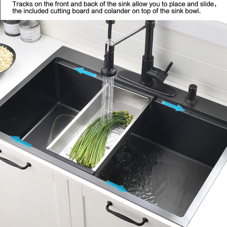 33 Inch Black Drop In Kitchen Sink