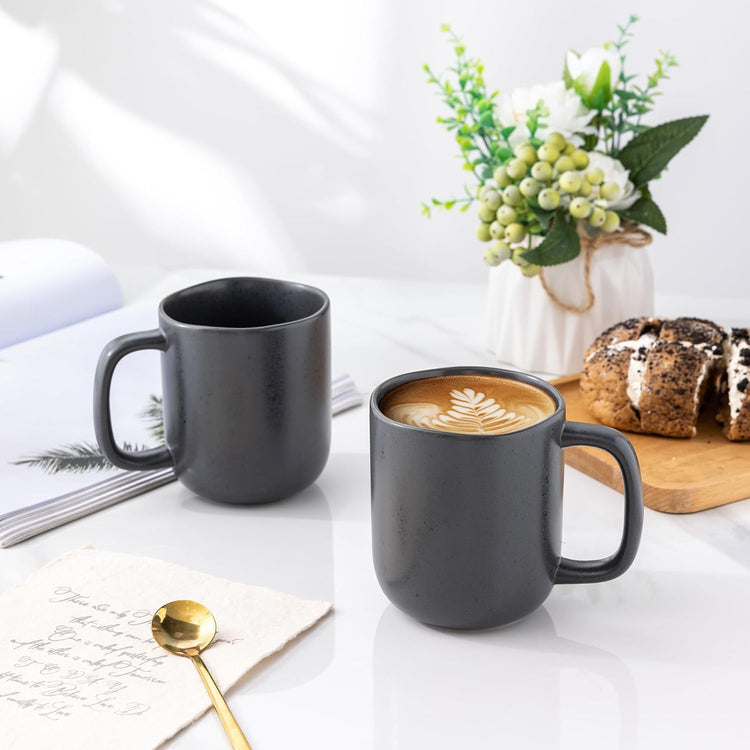 AmorArc 14oz Coffee Mugs Set of 6, Ceramic Coffee Mugs with Large Handle & Wavy Rim for Latte/Hot Cocoa/Tea, Stylish Coffee Cups for Men Women. Oven,Dishwasher&Microwave Safe, Dark Gray