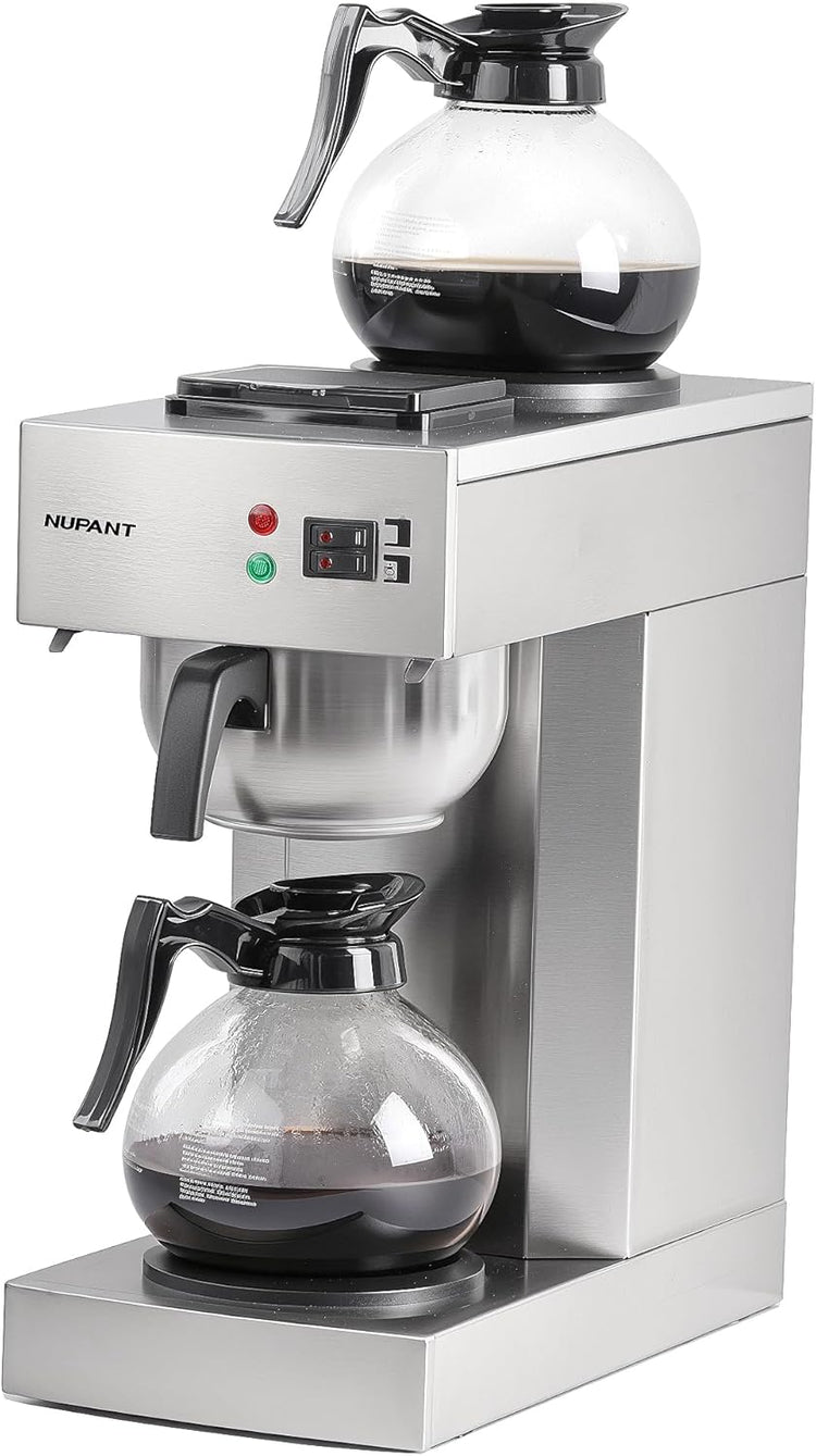 12-Cup Coffee Maker 1.8L Commercial Drip Coffee Maker Pour Over Coffee Machines with 2 Glass Carafes and 2 Warmers Plate Stainless Steel Coffee Brewer for Cofe Bar and Restaurant