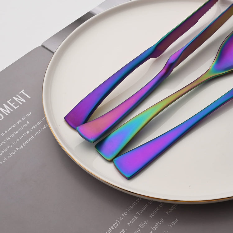 Luxury 18 10 Stainless Steel Matte Rainbow Colorful Cutlery Flatware Set