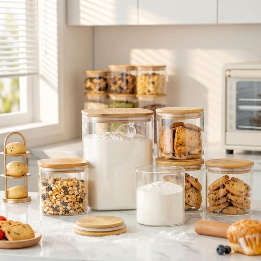 132oz & 63oz Large Glass Storage Containers with Lids for Pantry Storage (2 Count)