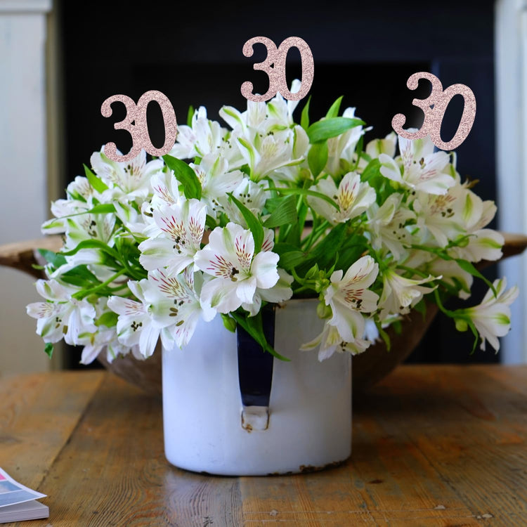 10Pcs Rose Gold 30th Birthday & Anniversary Centerpiece Sticks (10 Count)