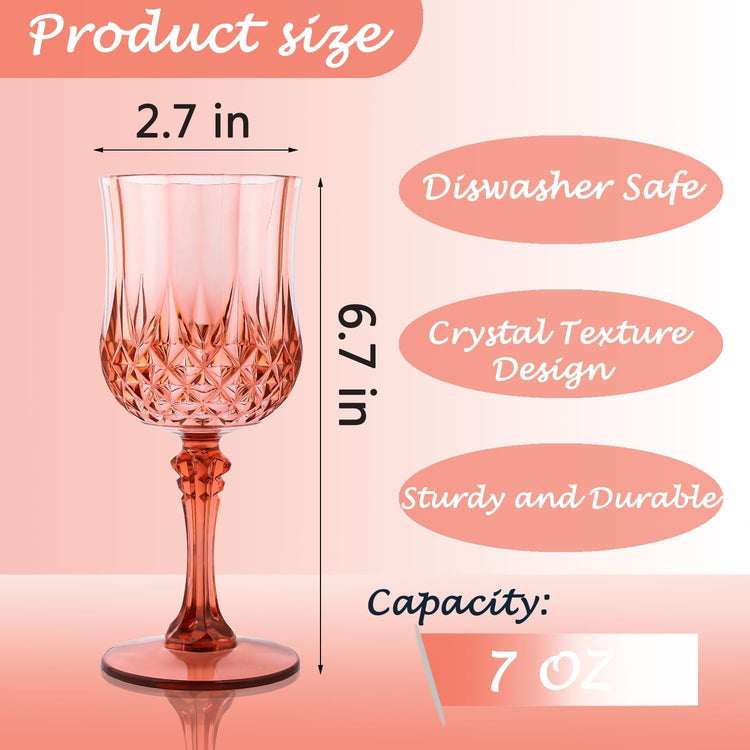 Plastic Wine Glasses，Plastic Goblets Vintage Style Cordial Drinking Glasses for Wedding Reception, Grand Event Party Supplies (48, Rose Gold)