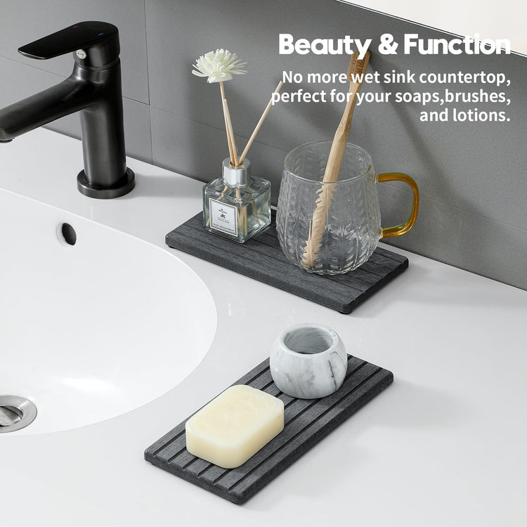 2PCS Diatomite Water Absorbing Stone Drying Tray Mat for Bathroom & Kitchen Counter (2 Count)