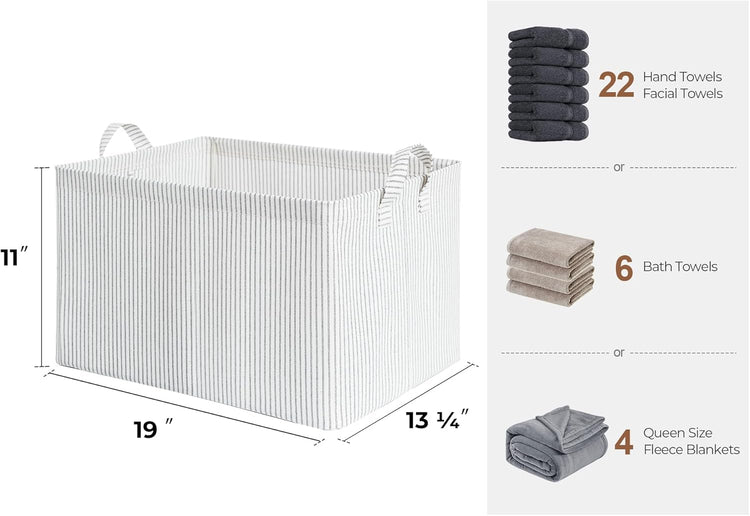 StorageWorks Storage Bins, Fabric Storage Bins for Shelves, Extra Large Storage Baskets with Metal Frame, Closet Baskets and Bins with Handles, Jumbo, Gray and White Stripes, 2-Pack
