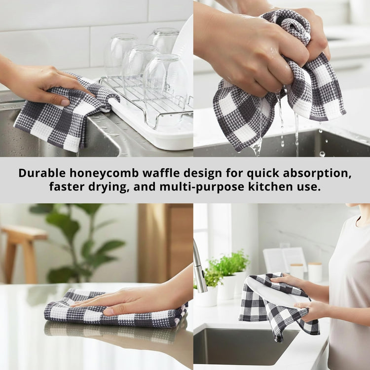 100% Cotton Waffle Weave Check Plaid Kitchen Towels