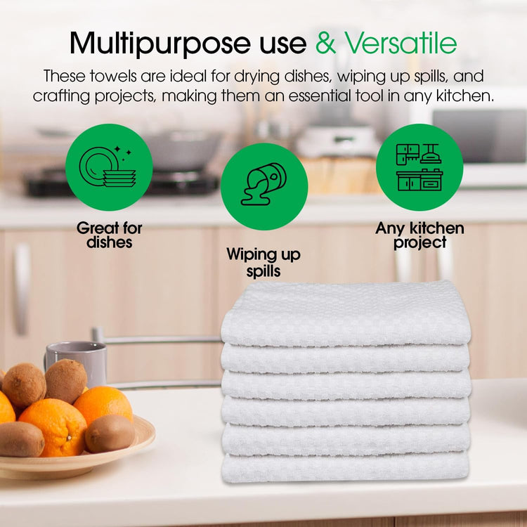 DG Collections Terry Dish Towels, 100% Cotton Kitchen Towels, Set of 6 (18x28 inch) Hand Towels - 400 GSM, Absorbent Terry Cloth Dish Towels for Kitchen, Soft Tea Towels - White Color - Nestoria