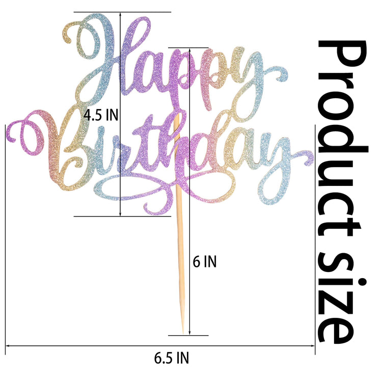 Happy Birthday Cake Toppers 9 Inch Glitter Happy Birthday Cake Pick for Birthday Anniversary Theme Party Cake Decorations Supplies