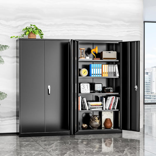 INTERGREAT Storage Cabinet, 72” Black Garage Steel Locking Cabinet with Doors and 4 Adjustable Shelves, Tall Lockable File &Tool Cabinet for Home Office, Metal Classroom Cabinet Basement