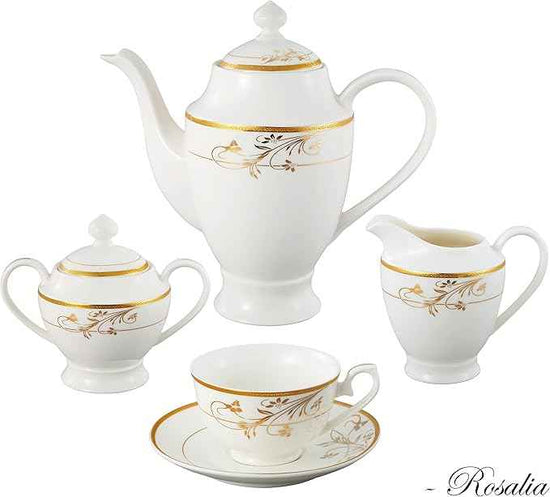 Lorren Home Trends La Luna Bone China 57-Piece 24K Gold Floral Design Dinnerware Set, Service for 8