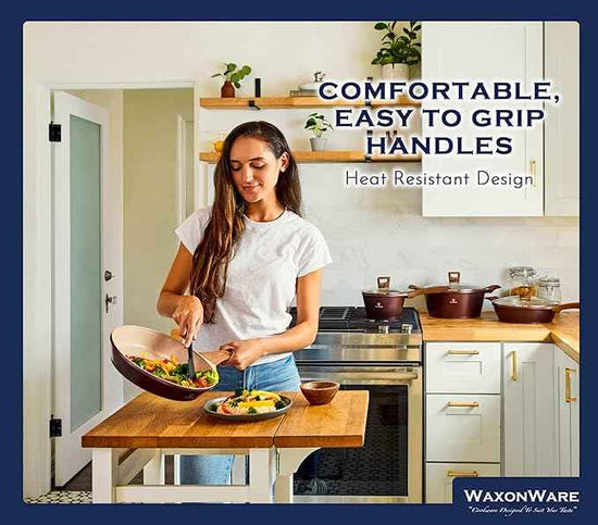Waxonware 7pc Kitchen Pots and Pans Set Non stick German Coated, Kitchen Cookware Set Premium - Dishwasher Safe and 100% PFOA and PTFE Free - Induction Cooking Non Stick Pots and Pan Set - Marbellous