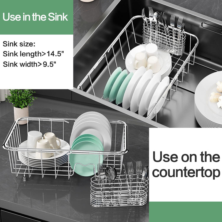 Small Dish Drainer Rack in Sink Adjustable