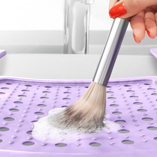 Sink Topper Bathroom Counter Cover & Storage Saver, Foldable Silicone Mat for Hot Tools, Hair Styling & Makeup, Beauty Brush Cleaning Mat, RV Camper Sink Cover & for Small Spaces (Standard Lavender)