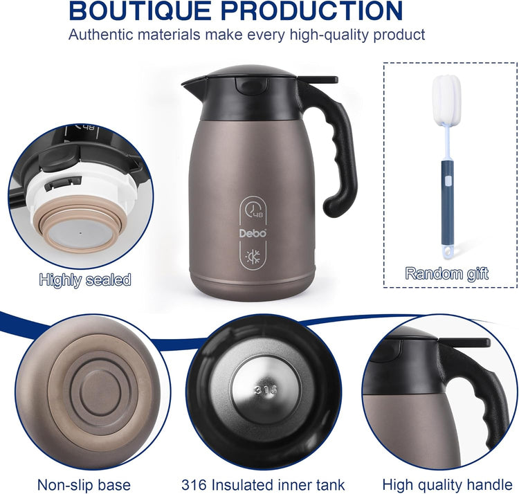 Thermal Coffee Carafe 56oz Large Capacity,Double-Walled Vacuum Insulated Stainless Steel Coffee Pot & Hot Beverage Server,BPA-Free,Keeps Hot Coffee Warm for Hours,Leak-Proof Design（Oatmeal）