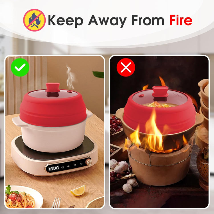 Microwave Splatter Cover Glass Microwave Cover for Food Collapsible Splatter Guard Lid with Silicone Handle for Pot Plate Bowl 9 Inch Red