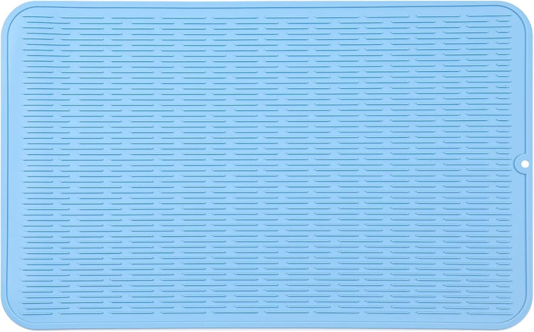 Silicone Dish Drying Mat for Multiple Usage,Easy clean,Eco-friendly,Heat-resistant Silicone Mat for Kitchen Counter or Sink,Refrigerator or Drawer Liner Light Blue 3XL 28 inches x 18 inches
