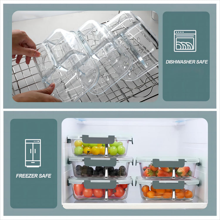 Glass Meal Prep Containers 3 Compartments (5 Count)