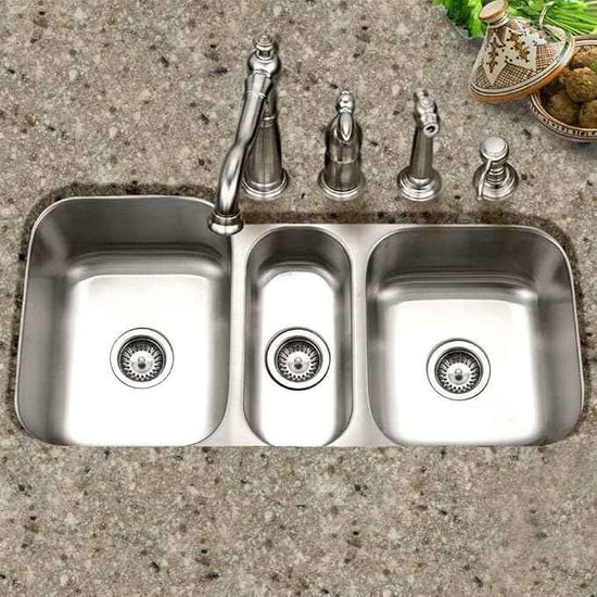 Houzer MGT-4120-1 Medallion Gourmet Series Undermount Stainless Steel Triple Bowl Kitchen Sink