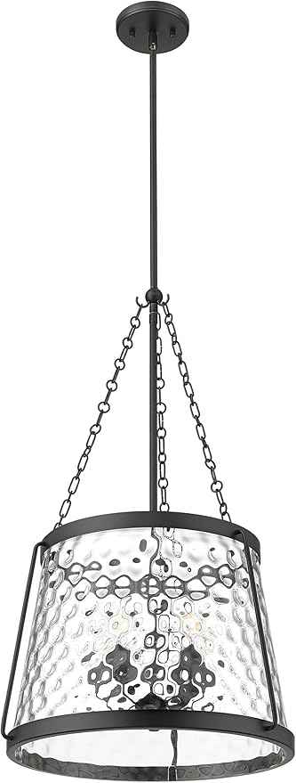 ML Lighting | Adabella Collection | 20405-MB | 5 Light Pendant in Matte Black Finish with Clear Hammered Glass Shade | Perfect for Kitchens, Dining Rooms, Living Rooms, Entryways, Hallways